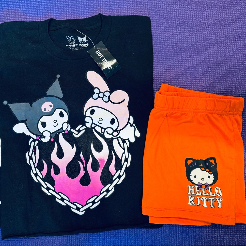 Hot Topic Crop with Melody and Kuromi and Hello Kitty Lounge Shorts